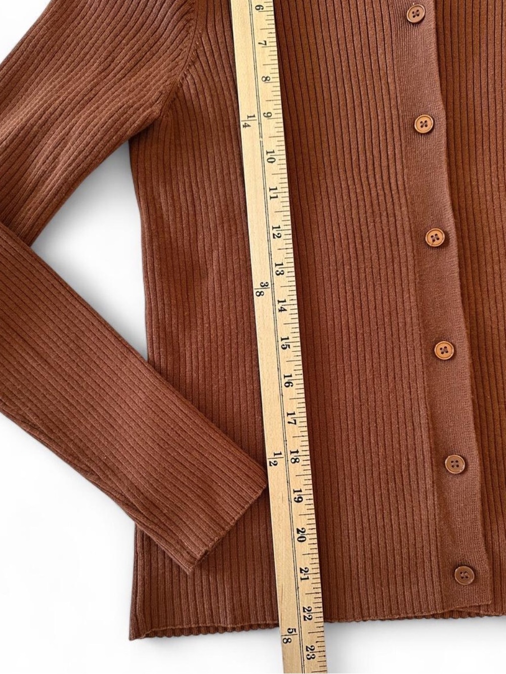 Nine West M Brown Ribbed Knit Collared Cardigan Top 90s Minimalist Y2K Neutral - Picture 8 of 8